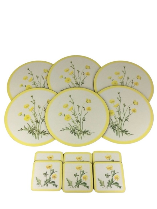 Pimpernel Other - Vintage Pimpernel Yellow Floral Placemats and Coasters Set Cottagecore Botanical